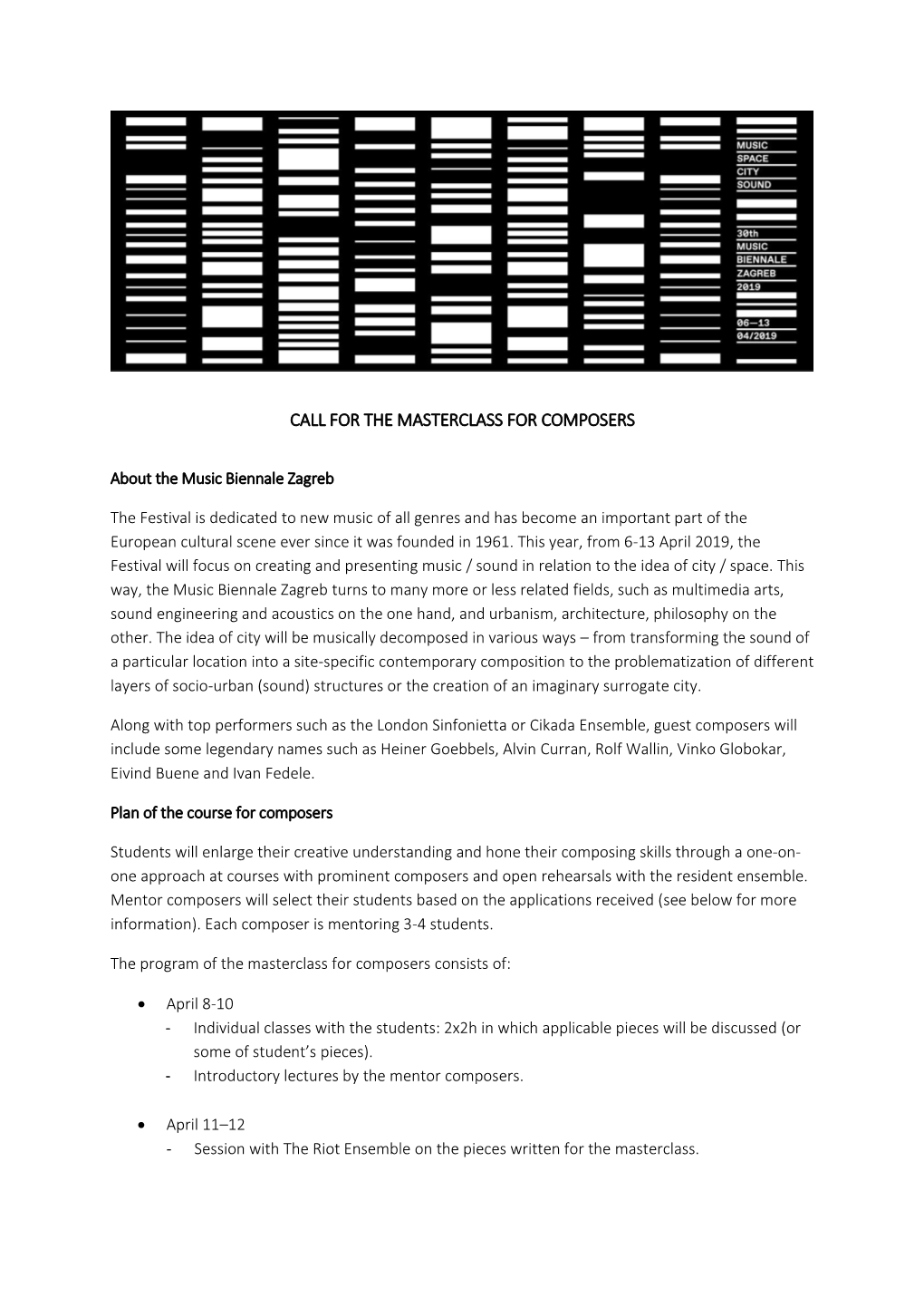 Call for the Masterclass for Composers