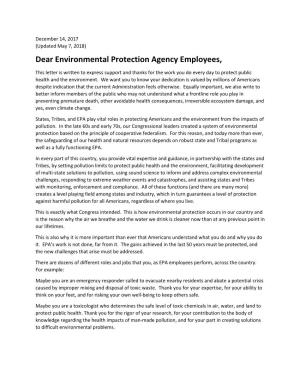 Dear Environmental Protection Agency Employees