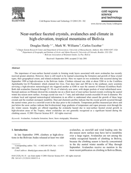 Near-Surface Faceted Crystals, Avalanches and Climate in High-Elevation, Tropical Mountains of Bolivia