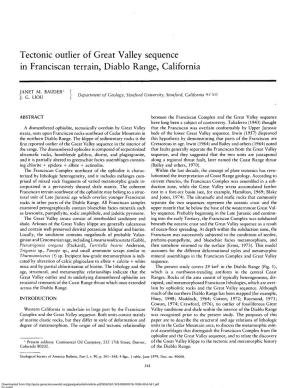 Tectonic Outlier of Great Valley Sequence in Franciscan Terrain, Diablo Range, California