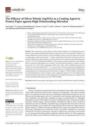 The Efficacy of Silver Nitrate (Agno3) As a Coating Agent to Protect Paper Against High Deteriorating Microbes