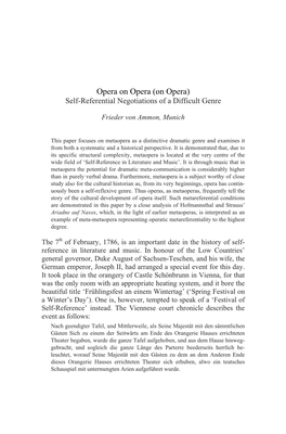 On Opera (On Opera) Self-Referential Negotiations of a Difficult Genre