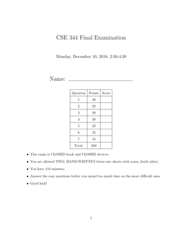 CSE 344 Final Examination Name