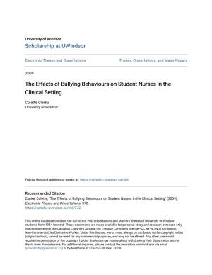 The Effects of Bullying Behaviours on Student Nurses in the Clinical Setting