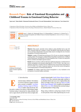 Role of Emotional Dysregulation and Childhood Trauma in Emotional Eating Behavior Crossmark