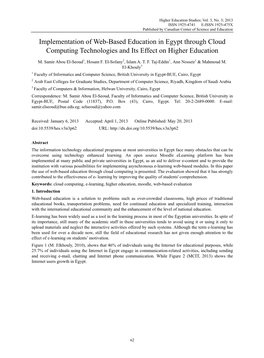 Implementation of Web-Based Education in Egypt Through Cloud Computing Technologies and Its Effect on Higher Education