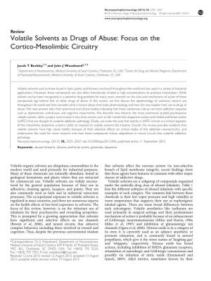 Volatile Solvents As Drugs of Abuse: Focus on the Cortico-Mesolimbic Circuitry
