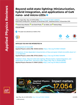 Beyond Solid-State Lighting: Miniaturization, Hybrid Integration, and Applications of Gan Nano- and Micro-Leds