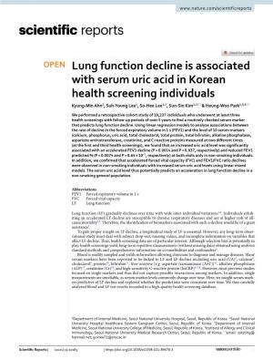Lung Function Decline Is Associated with Serum Uric Acid in Korean