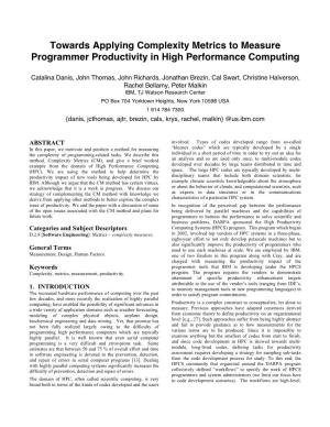Towards Applying Complexity Metrics to Measure Programmer Productivity in High Performance Computing