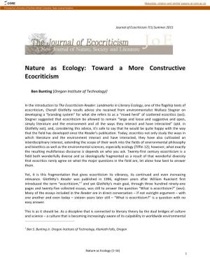 Nature As Ecology: Toward a More Constructive Ecocriticism