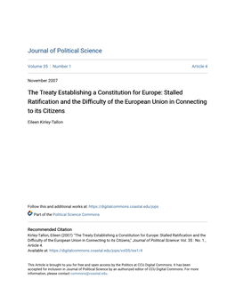 The Treaty Establishing a Constitution for Europe: Stalled Ratification and the Difficulty of Theur E Opean Union in Connecting to Its Citizens