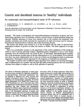 Gastric and Duodenal Mucosa in 'Healthy' Individuals an Endoscopic and Histopathological Study of 50 Volunteers