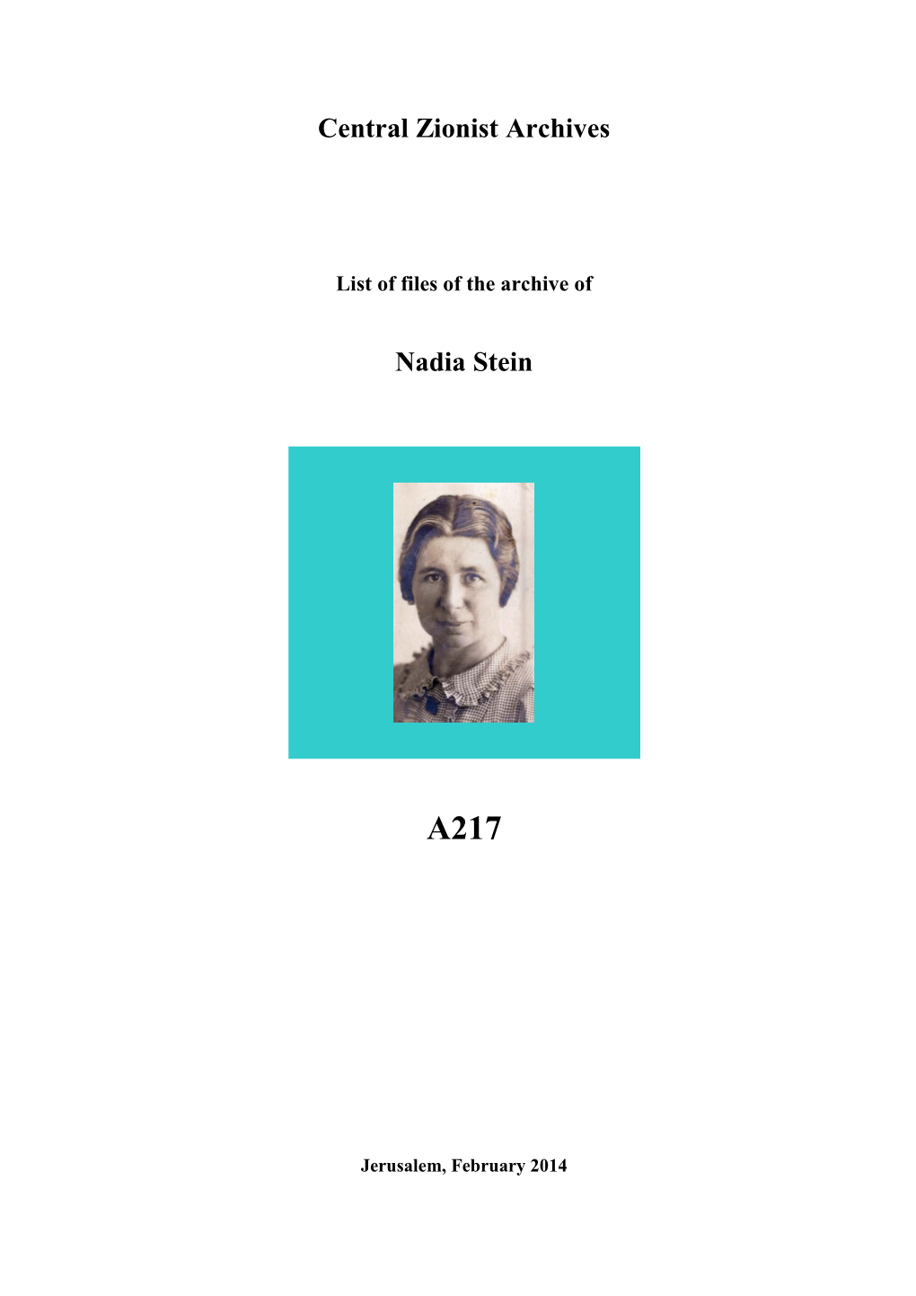 Drafts of Articles by Nadja Stein