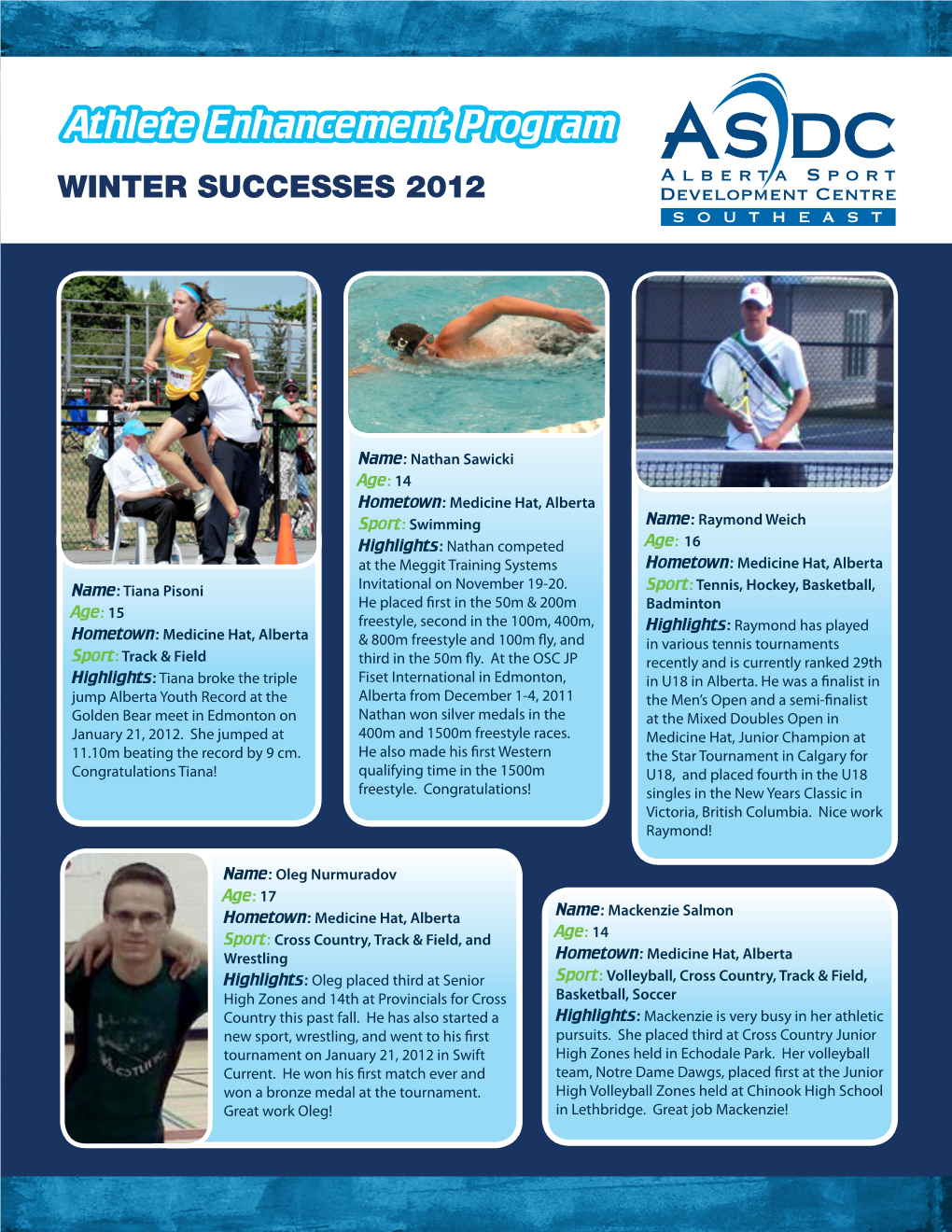 Athlete Enhancement Program WINTER SUCCESSES 2012