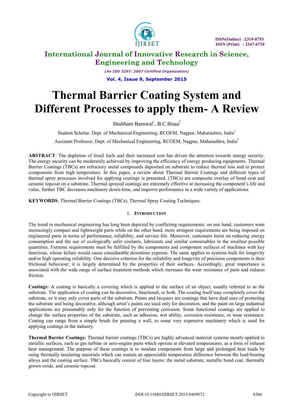 Thermal Barrier Coating System and Different Processes to Apply Them- a Review