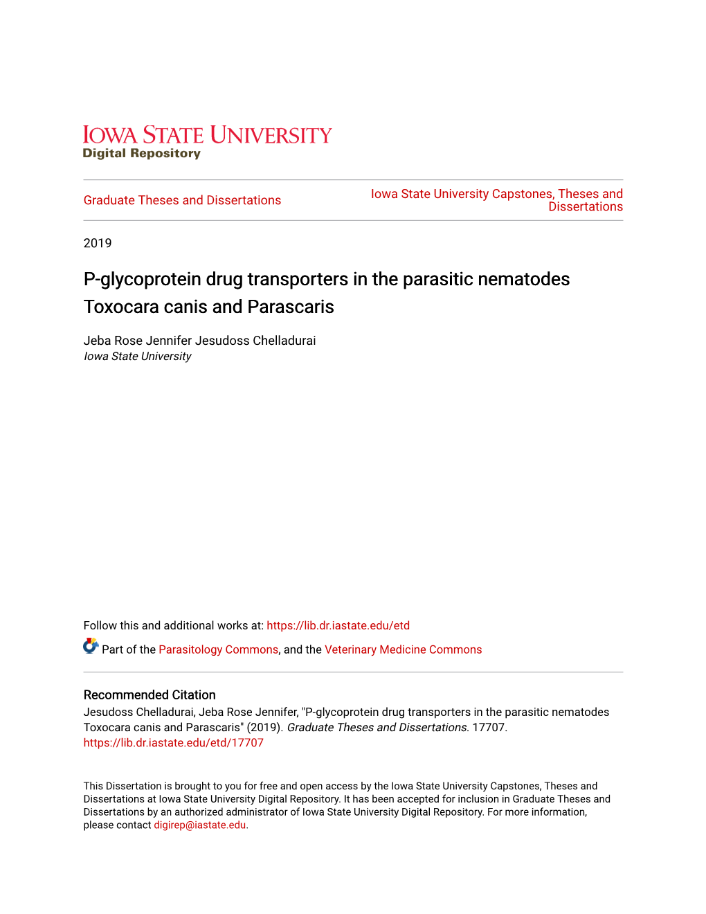 P-Glycoprotein Drug Transporters in the Parasitic Nematodes Toxocara Canis and Parascaris