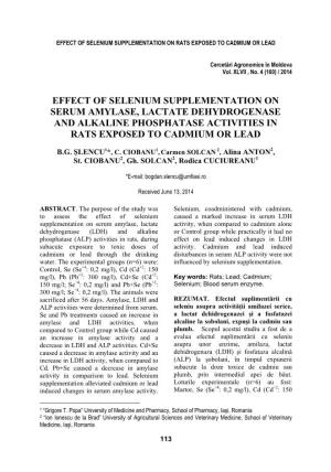 Effect of Selenium Supplementation on Serum Amylase, Lactate Dehydrogenase and Alkaline Phosphatase Activities in Rats Exposed to Cadmium Or Lead
