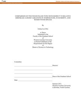 Comparison of Two Wood Filler Types with Respect to Relative Shrinkage Across Variations in Temperature, in Humidity, and Within Wood Species