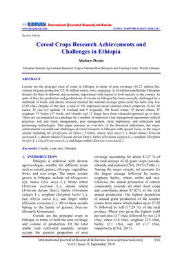 Cereal Crops Research Achievements and Challenges in Ethiopia