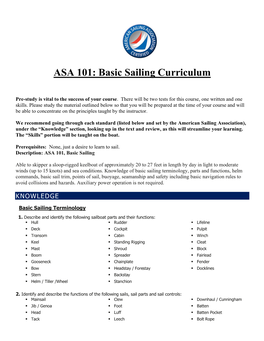 ASA 101: Basic Sailing Curriculum