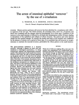 The Arrest of Intestinal Epithelial ' Turnover' by the Use of X-Irradiation