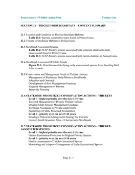 Section 21 – Thicket/Shrub Habitats - Content Summary