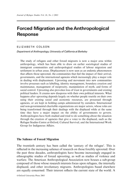 Forced Migration and the Anthropological Response