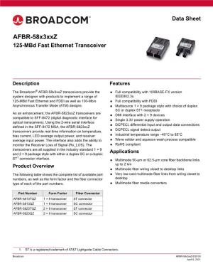 AFBR-58X3xxz: 125-Mbd Fast Ethernet Transceiver Data Sheet