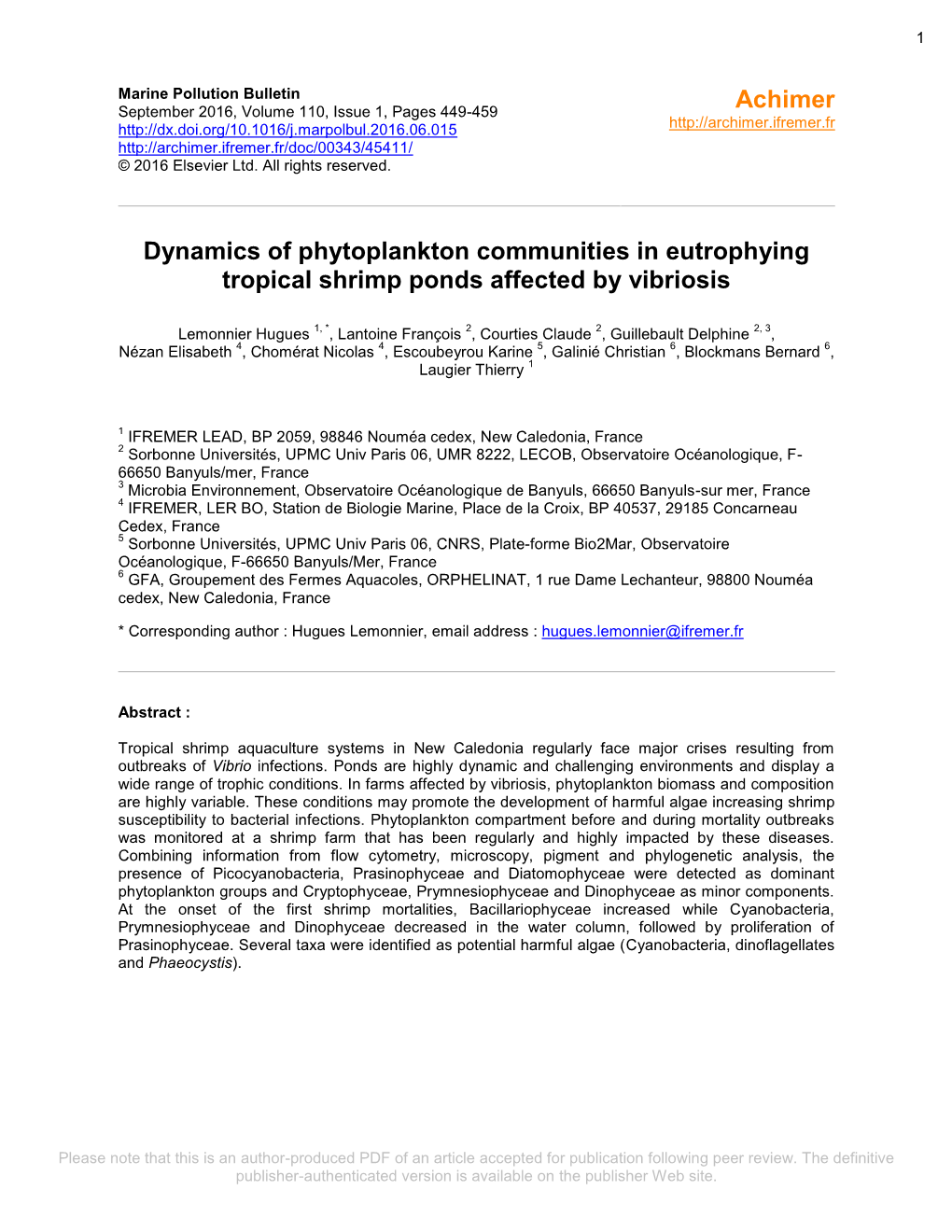Dynamics of Phytoplankton Communities in Eutrophying Tropical Shrimp Ponds Affected by Vibriosis