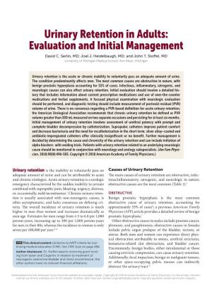 Urinary Retention in Adults:​ Evaluation and Initial Management David C