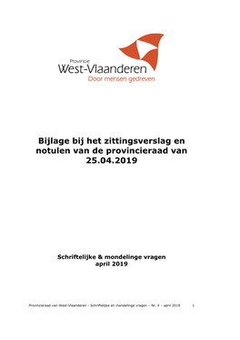 Bijlage Bij Het Zittingsverslag En Notulen Van De Provincieraad Van 25.04.2019