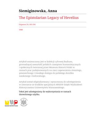 The Epistolarian Legacy of Hevelius