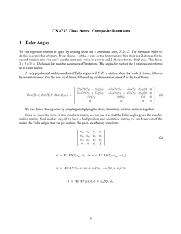 CS 4733 Class Notes: Composite Rotations 1 Euler Angles