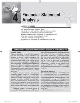 Financial Statement Analysis 71 Financial Statement 4 Analysis LEARNING OUTCOMES