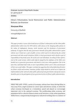 China's Urbanization, Social Restructure and Public