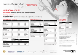 Download the Hair and Beauty Bar at CIT Service Menu (PDF 975Kb)