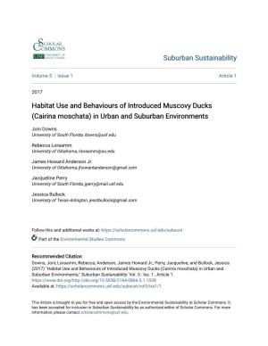 Habitat Use and Behaviours of Introduced Muscovy Ducks (Cairina Moschata) in Urban and Suburban Environments