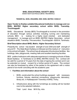 Open Tender to Finalize Suitable Educational Institution To