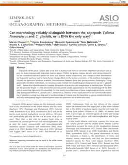 Can Morphology Reliably Distinguish Between the Copepods Calanus Finmarchicus and C. Glacialis, Or Is DNA the Only Way?