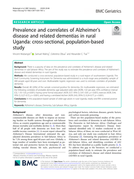 Prevalence and Correlates of Alzheimer's Disease and Related