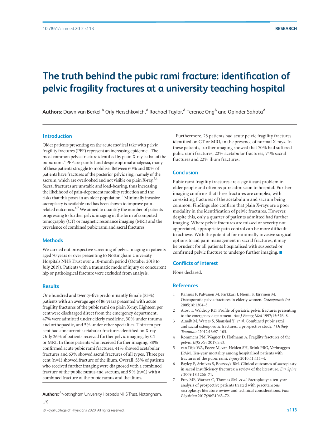 Identification of Pelvic Fragility Fractures at a University Teaching Hospital