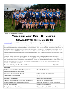 Cumberland Fell Runners Newsletter- November 2018 , Facebook CFR Seniors (Members & Public) and Juniors - Instagram #Cumberlandfellrunners
