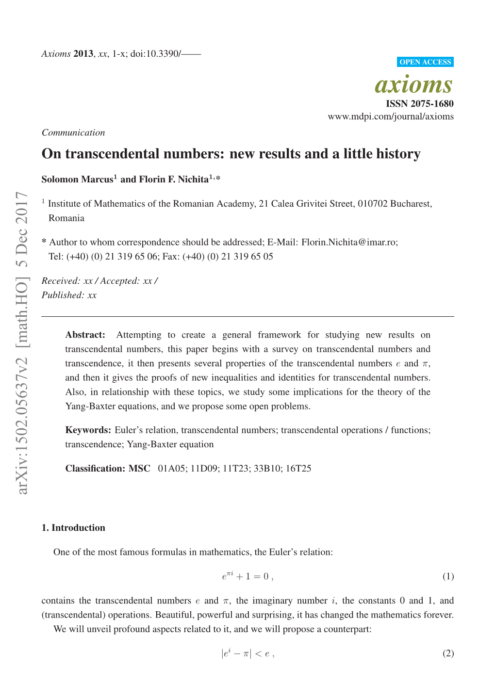 On Transcendental Numbers: New Results and a Little History