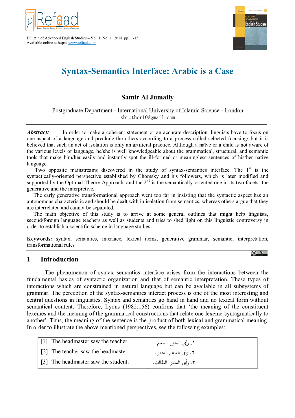Syntax-Semantics Interface: Arabic Is a Case