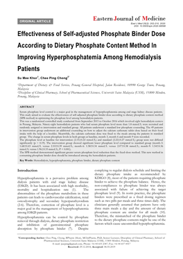 Effectiveness of Self-Adjusted Phosphate Binder Dose According to Dietary Phosphate Content Method in Improving Hyperphosphatemia Among Hemodialysis Patients