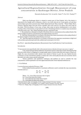 Agricultural Regionalization Through Measurement of Crop Concentration in Kushinagar District