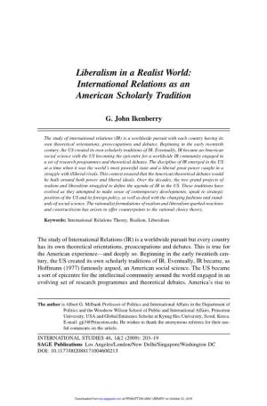 Liberalism in a Realist World: International Relations As an American Scholarly Tradition