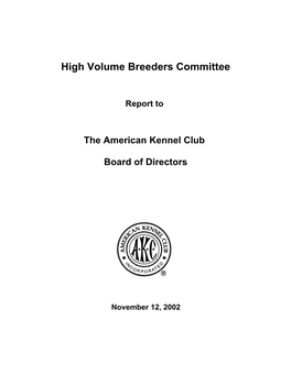 High Volume Breeders Committee Report To
