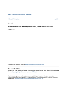 The Confederate Territory of Arizona, from Official Sources